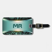 Metaalblauw-groene textuur achtergrond bagagelabel (Voorkant horizontaal)