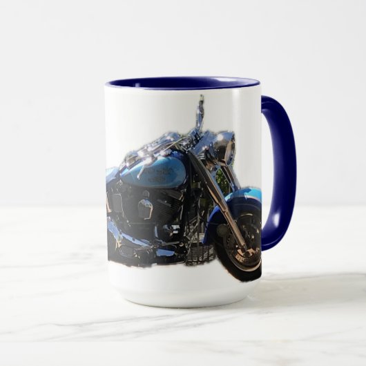 Metaalblauwe Cruiser-stijl motorfiets Mok (Voorkant rechts)