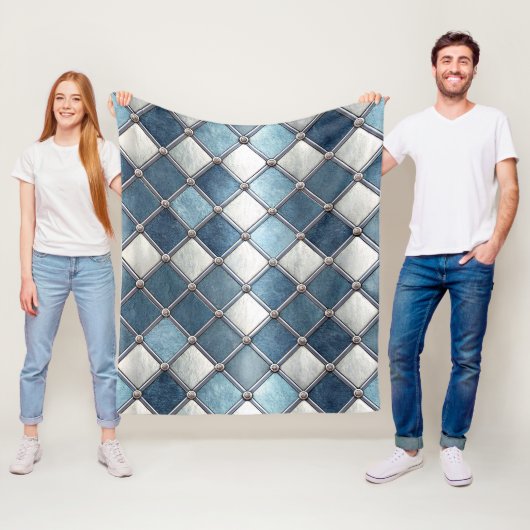 Metaalblauwe diamant - Geometrisch industrieel Fleece Deken (In situ)