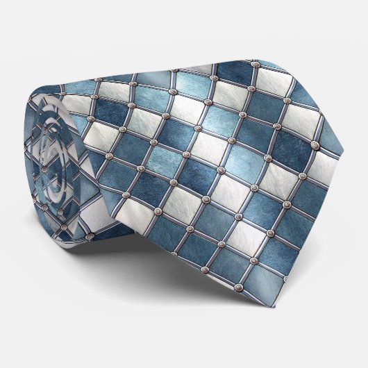 Metaalblauwe diamant - Geometrisch industrieel Stropdas (Opgerold)