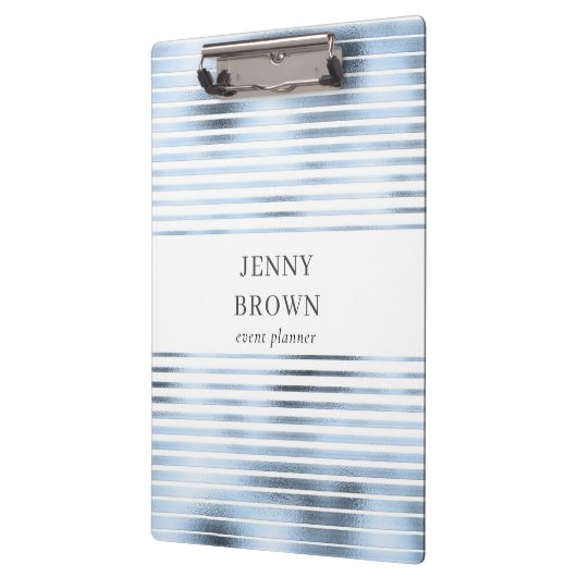 Metaalblauwe folie streepjes monogram klembord (Links)