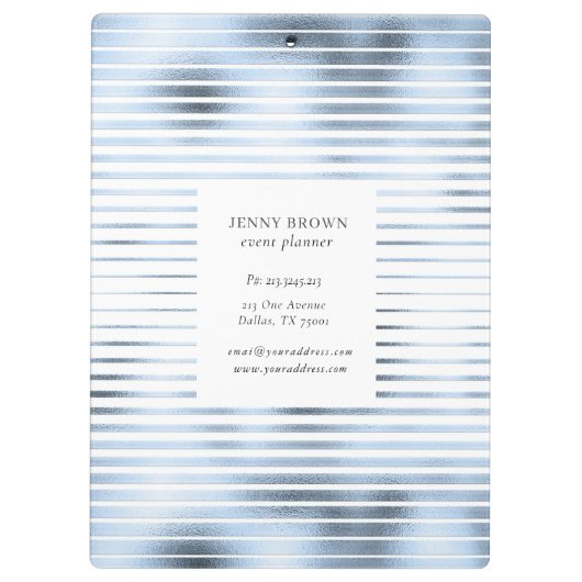 Metaalblauwe folie streepjes monogram klembord (Achterkant)