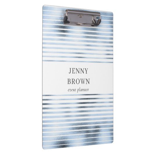 Metaalblauwe folie streepjes monogram klembord (Rechts)