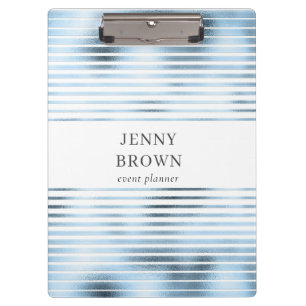 Metaalblauwe folie streepjes monogram klembord