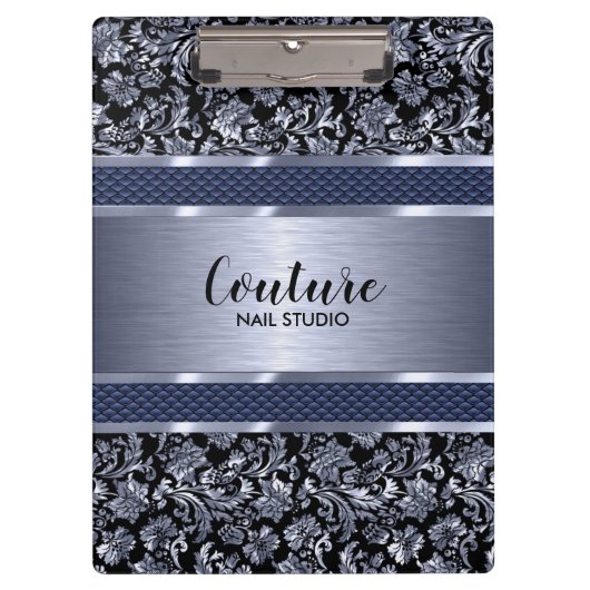 Metaalblauwe lichtblauwe dampen en geborsteld staa klembord (Voorkant)