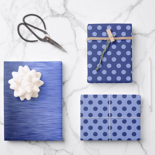 Metaalblauwe Stip Kerst Inpakpapier Vellen (Voorkant)