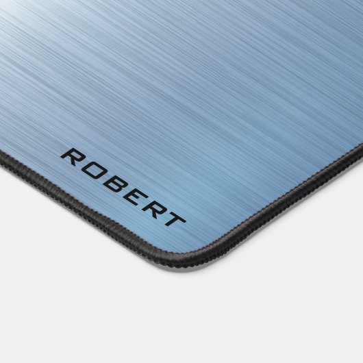 Metaalblauwe textuur minimalistisch, monogram bureaumat (Hoek)