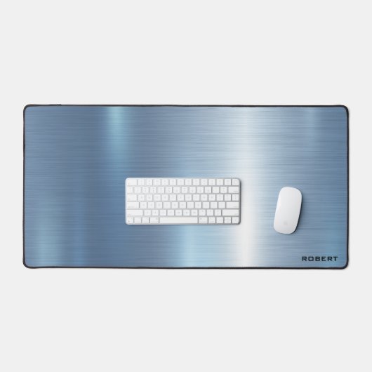 Metaalblauwe textuur minimalistisch, monogram bureaumat (Keyboard & Muis)