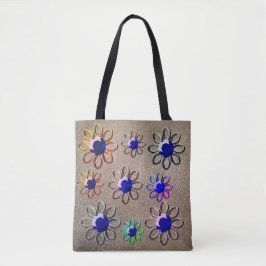 Metaalbloemen op glitter tote bag