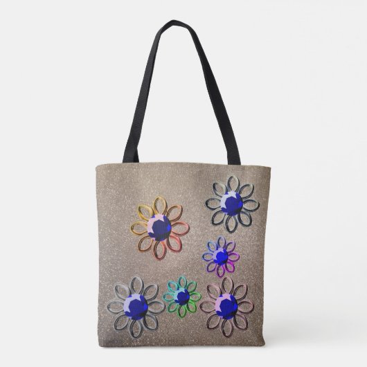 Metaalbloemen op glitter tote bag (Achterkant)