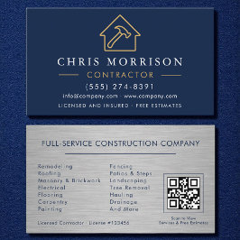 Metaalbouw constructie Navy Blue Goud QR-code Visitekaartje