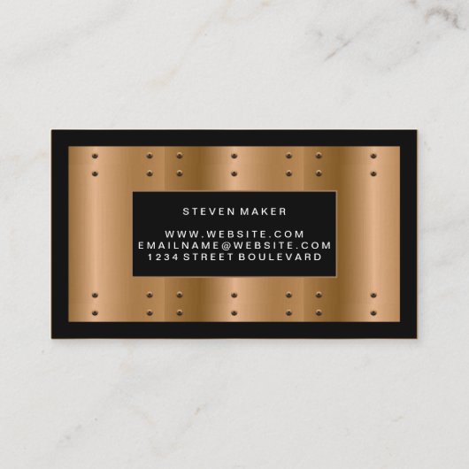 Metaalbrons met klinknagels | Zwarte rand Visitekaartje (Achterkant)