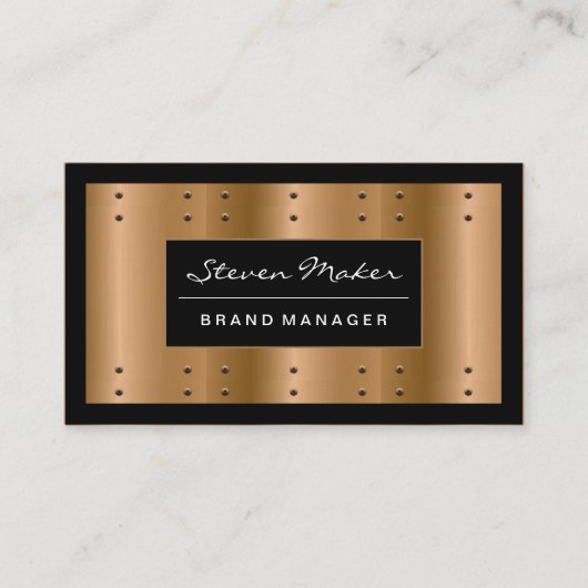 Metaalbrons met klinknagels | Zwarte rand Visitekaartje (Voorkant)