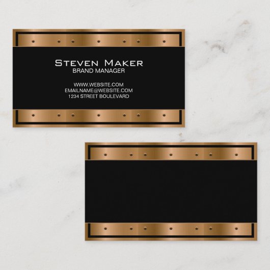 Metaalbrons met klinknagels | Zwarte rand Visitekaartje (Voorkant / Achterkant)