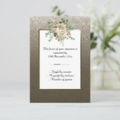 METAALBRONZEN GLITTER WITTE BLOEMEN CUSTOM RSVP (Staand voorkant)