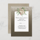 METAALBRONZEN GLITTER WITTE BLOEMEN CUSTOM RSVP (Voorkant / Achterkant)