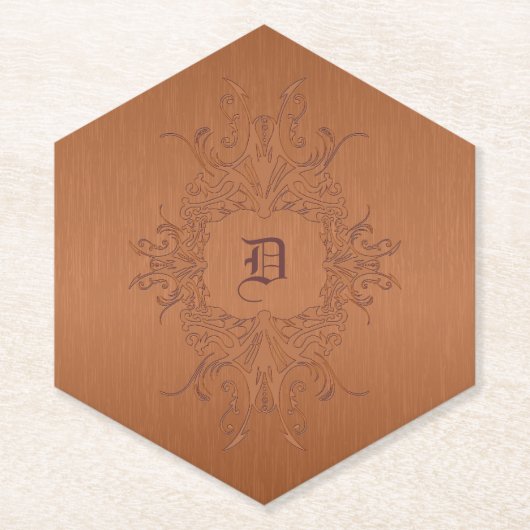 Metaalbruin geborsteld aluminium blikmuis met kope kartonnen onderzetters (Voorkant)