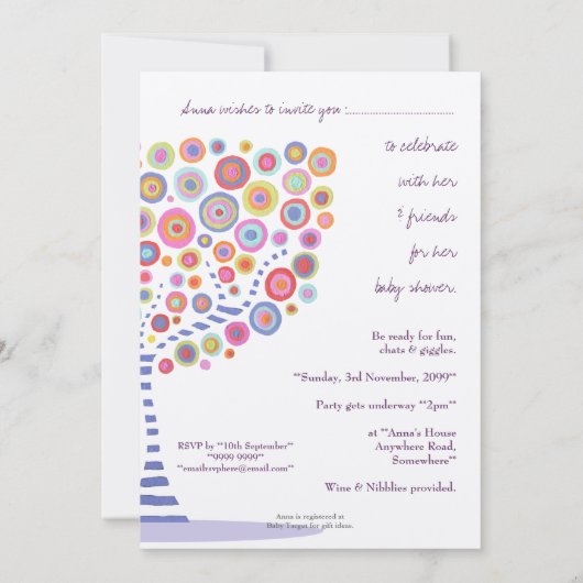 Metaalcirkelboom Aangepaste Baby shower-uitnodigin Kaart (Achterkant)