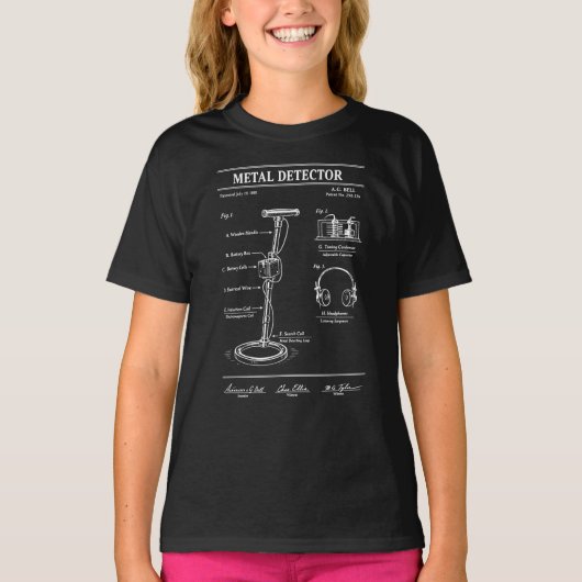 metaaldetector octrooi blauwdruk t-shirt (Voorkant)