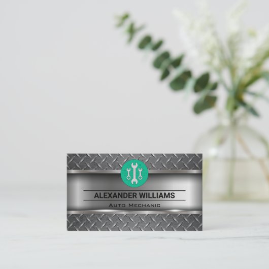 Metaaldiamantstaal | Logo van Wrenches | Mechanisc Visitekaartje (Staand voorkant)
