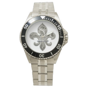 Metaaleffect Silver Fleur de Lis Horloge