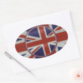 Metaaleffect unie jack vlaggen ovale sticker (Envelop)