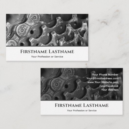 Metaalfietspiniton voor fietsenreparatiewinkels visitekaartje (Voorkant / Achterkant)