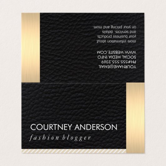 Metaalgarnaal en leder met strips visitekaartje (Buitenkant ongevouwen)