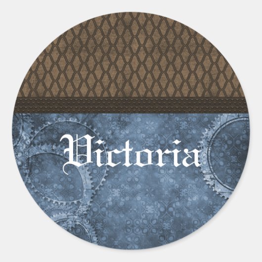 Metaalgear Steampunk-Stickers, blauw Ronde Sticker (Voorkant)