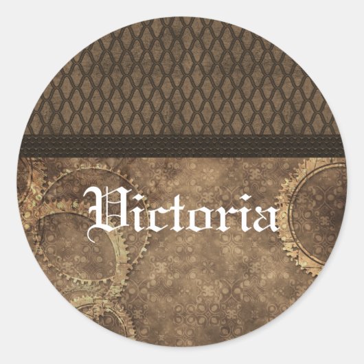 Metaalgear Steampunk-Stickers, bruin Ronde Sticker (Voorkant)