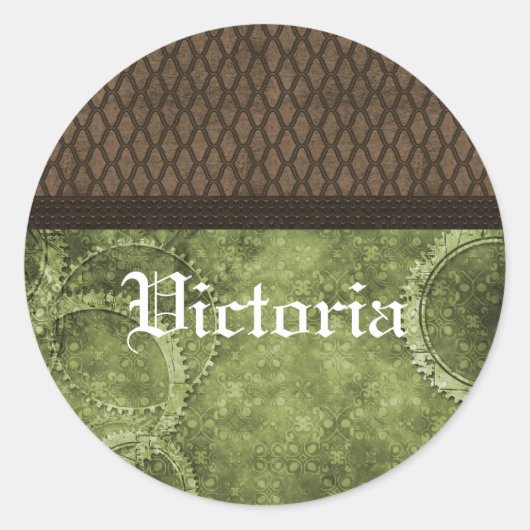 Metaalgear Steampunk-Stickers, groen Ronde Sticker (Voorkant)