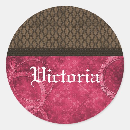 Metaalgear Steampunk-Stickers, roze Ronde Sticker (Voorkant)