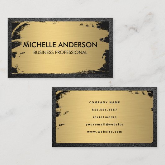 Metaalgeborsteld goud | Ledergrens Visitekaartje (Voorkant / Achterkant)