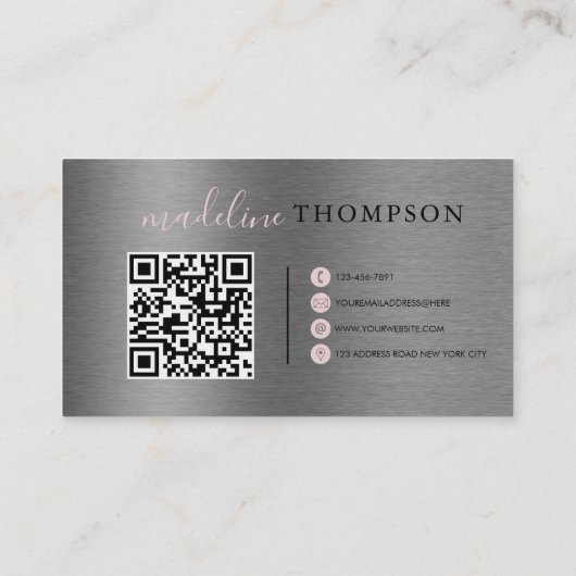 Metaalgeborsteld Staal Bleek Roze Manuscript Qr-co Visitekaartje (Achterkant)