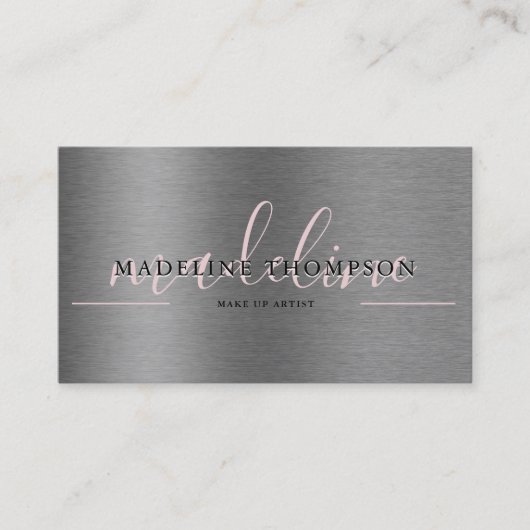 Metaalgeborsteld Staal Bleek Roze Manuscript Qr-co Visitekaartje (Voorkant)