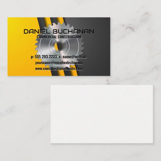 metaalgele constructie | cirkelzaag visitekaartje (Voorkant / Achterkant)