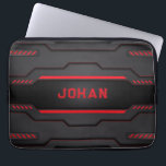 Metaalgeometrisch ontwerp voor zwart en rood laptop sleeve<br><div class="desc">Afbeelding van een zwart-rood metrisch ontwerp. Modern masculinair ontwerp.</div>