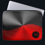 Metaalgeometrisch ontwerp voor zwarte en rode kuns laptop sleeve<br><div class="desc">Eenvoudig zwart en rood glanzend faux met een metalen textuur roestvrij staal. Facultatief monogram.</div>
