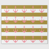 MetaalGold Stripes en roze Nautisch Cadeaupapier (Vlak)