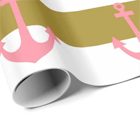 MetaalGold Stripes en roze Nautisch Cadeaupapier (Rol Hoek)