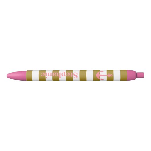 MetaalGold Stripes en roze Nautisch Zwarte Inkt Pen (Voorkant)