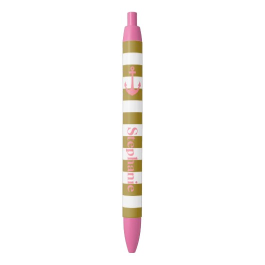 MetaalGold Stripes en roze Nautisch Zwarte Inkt Pen (Voorkant Verticaal)