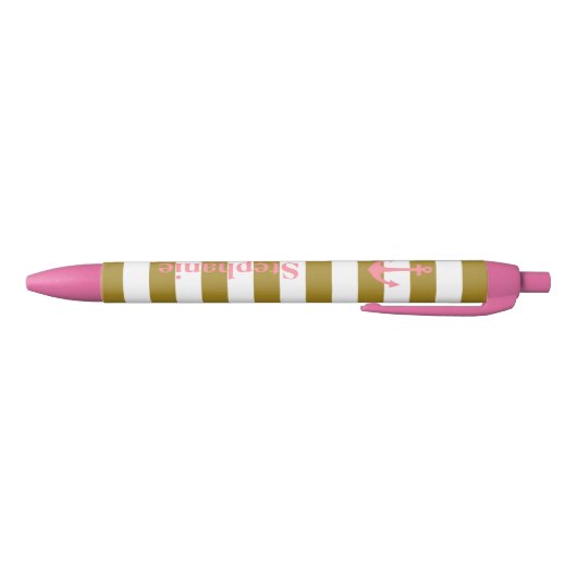 MetaalGold Stripes en roze Nautisch Zwarte Inkt Pen (Bodem)