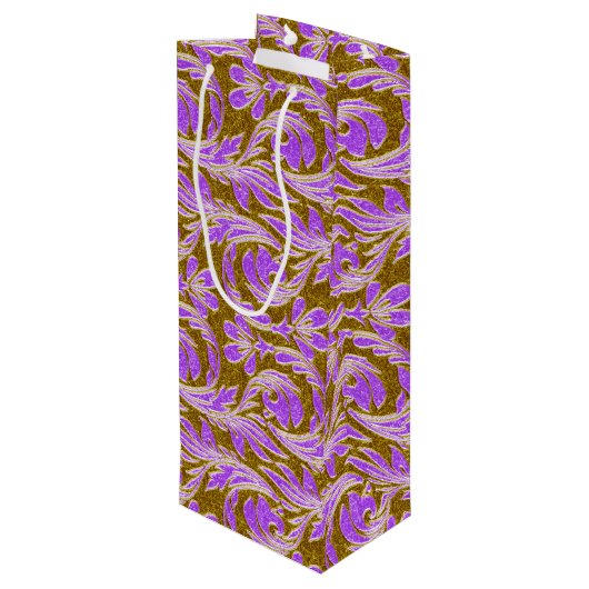 Metaalgolven-Paars-Gold-WINE-GIFT BAG Wijn Cadeautas (Achterkant Gekanteld)