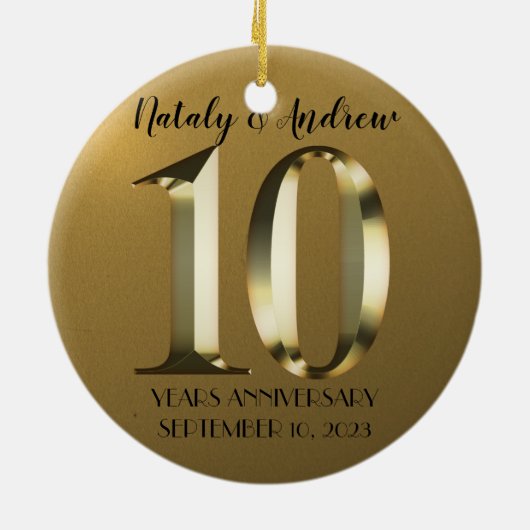 Metaalgoud 10e bruiloft keramisch ornament (Achterkant)