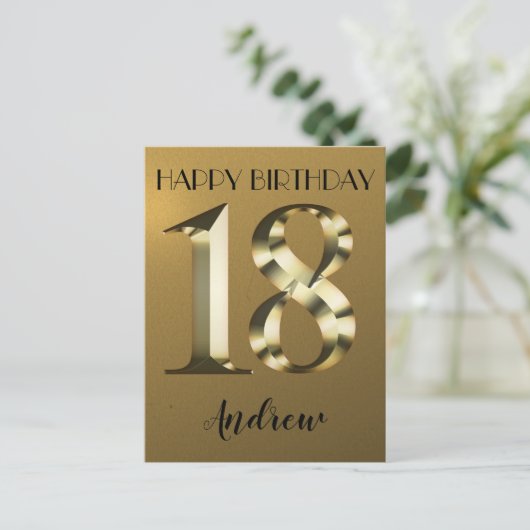 Metaalgoud 18e verjaardag briefkaart (Staand voorkant)