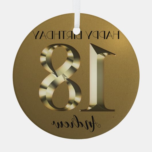 Metaalgoud 18e verjaardag glas ornament (Achterkant)