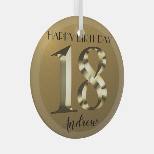 Metaalgoud 18e verjaardag glas ornament (Voorkant Rechts)