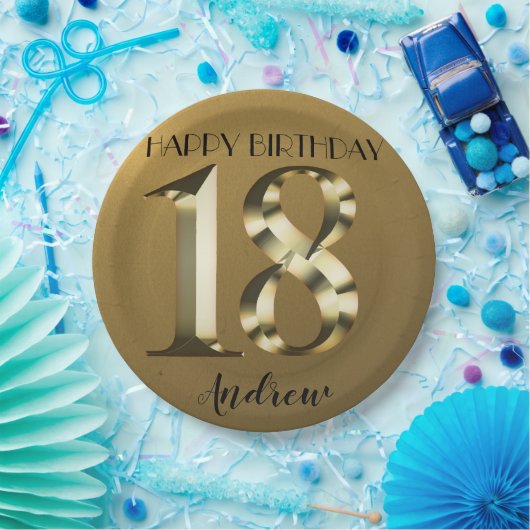 Metaalgoud 18e verjaardag papieren bordje (Feest)