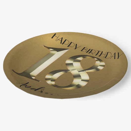 Metaalgoud 18e verjaardag papieren bordje (Gekanteld)